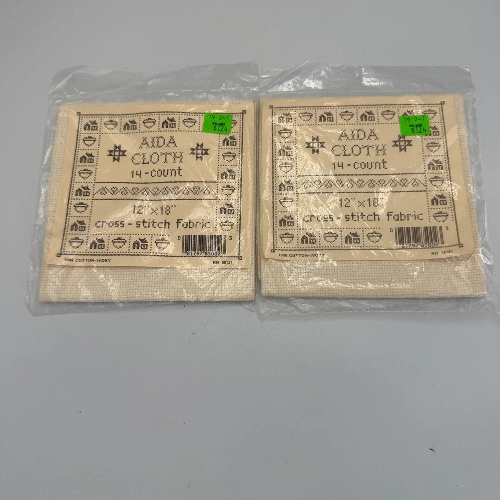 Vintage Oakhurst Aida Cloth 14 Count Cross Stitch Fabric Ivory 12x18 2 Pack
